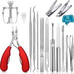 15 Pieces Ingrown Toenail Tools Stainless Steel Foot Nail Tools, Toenail File and Lifter, Nail Clipper, Cuticle Cutters, Cuticle Pusher and Manicure Pedicure Tools for Ingrown and Thick Nail (Black)